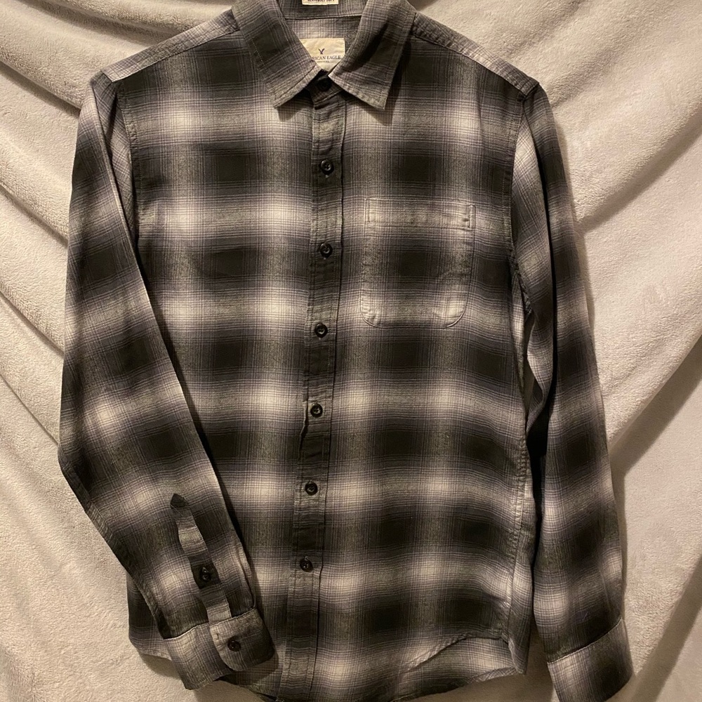 AE Men’s LS Black/White Plaid Oxford